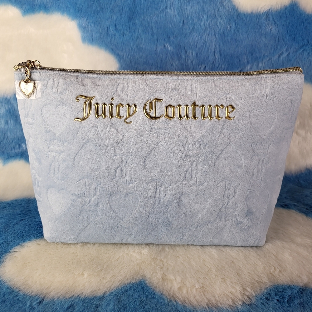 NWT Juicy Couture Light Blue Velour Cosmetic Bag